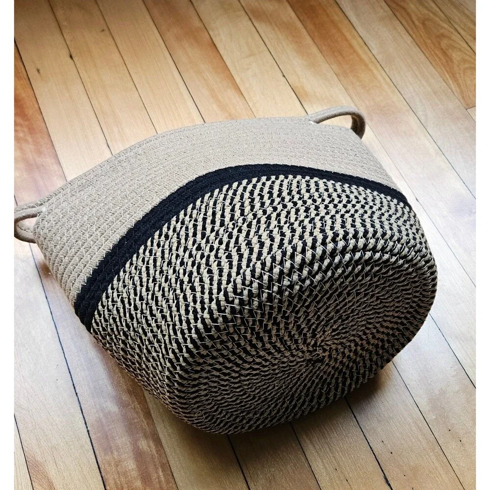 Modern Woven Cotton Rope Plant Basket / Storage Bin with Plastic Liner (10